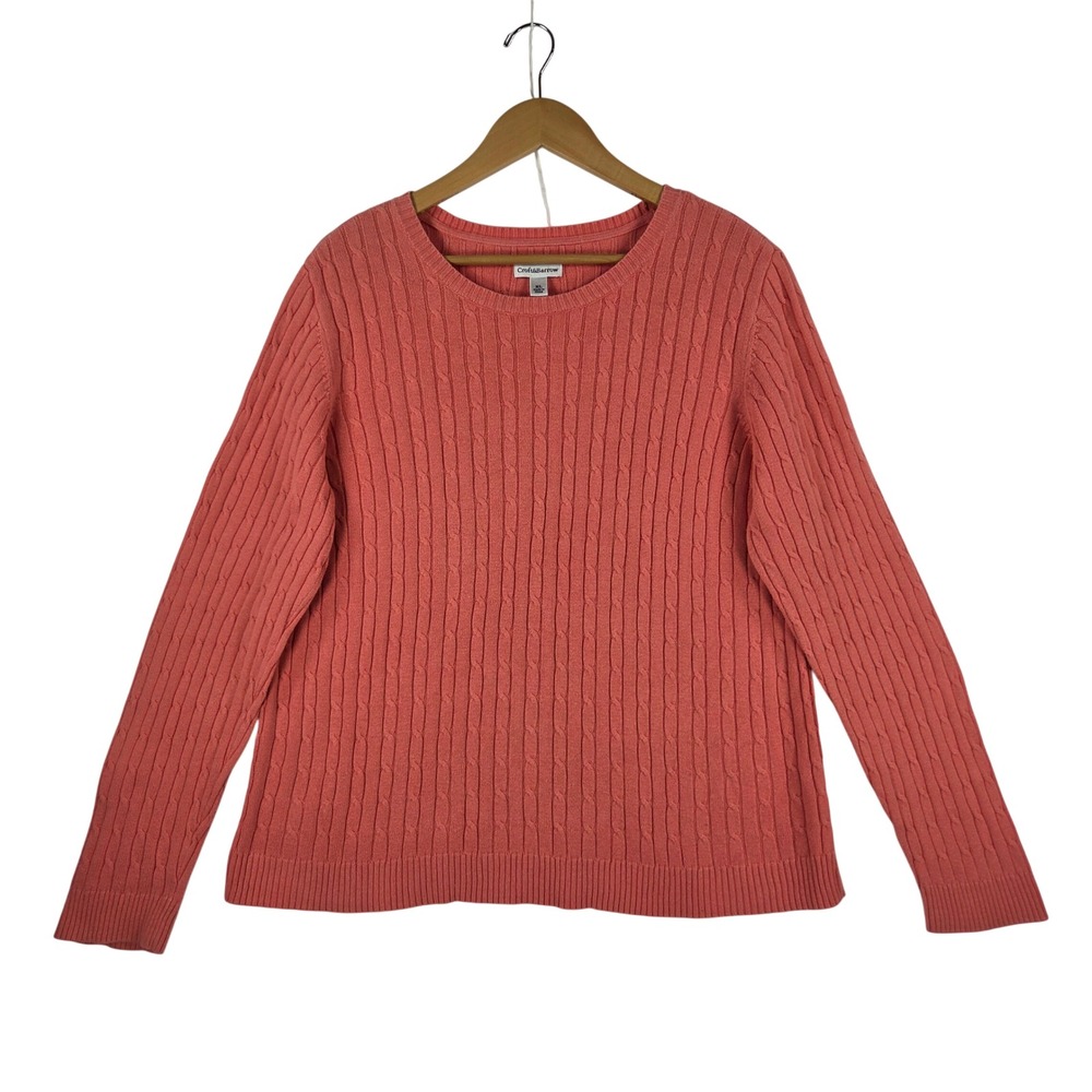 Croft & Barrow Womens XL Coral Pink Cable Knit Cotton Crewneck Sweater LS